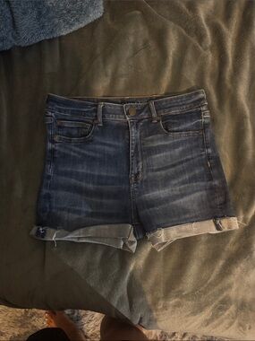 American Eagle Outfitters Dark Blue Roll-Cuff Denim Shorts